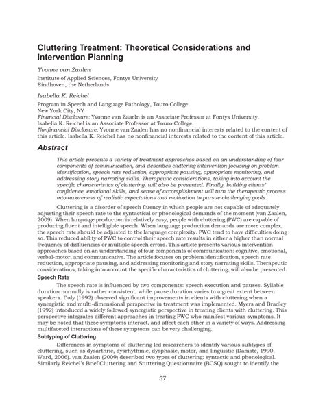 (PDF) Cluttering Treatment: Theoretical Considerations and Intervention ...