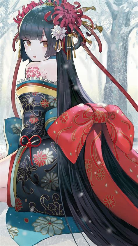 Kimono, Anime, Girl, Snowing HD HD Phone Wallpaper | Rare Gallery