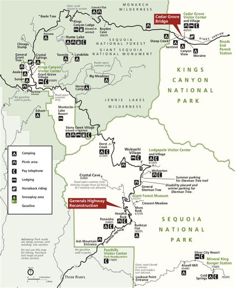 Sequoia And Kings Canyon National Parks Area Road Map - Sequoia ...