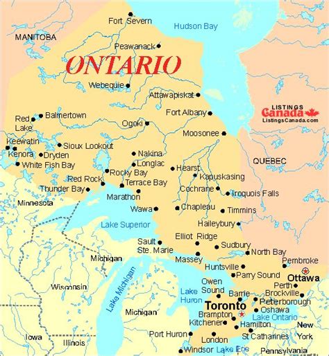 Map of Ontario with Major Cities