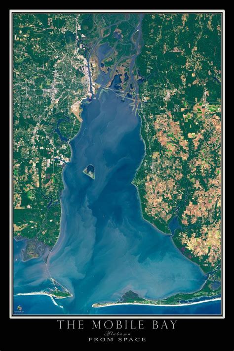 The Mobile Bay Alabama Satellite Poster Map | Birds eye view ...