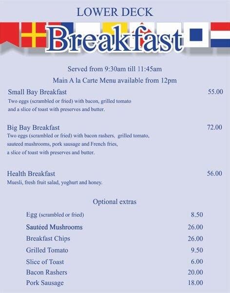 The Blue Peter Menu, Menu for The Blue Peter, Blouberg, Cape Town ...