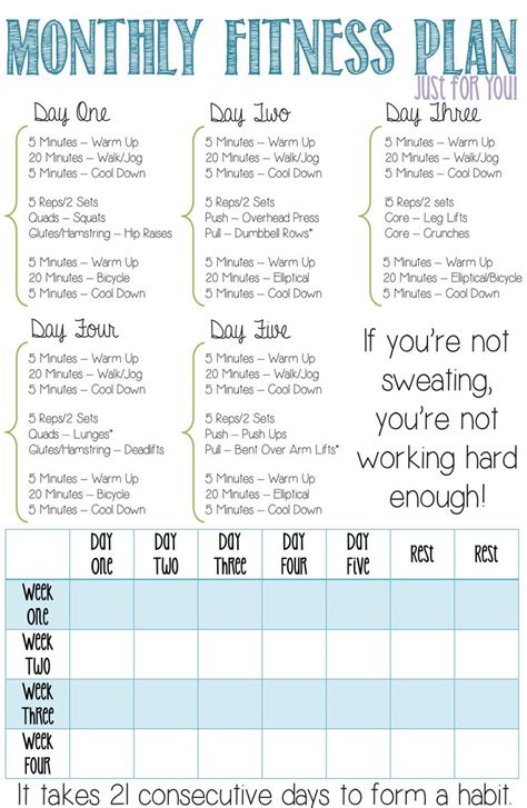 Monthly Fitness Plan for Beginners! This is a four week fitness plan ...