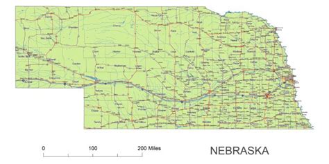 Preview of Nebraska State vector road map. | Your-Vector-Maps.com