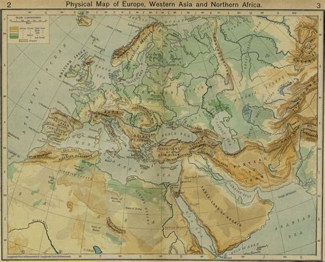 Physical Map of Europe, Western Asia and Northern Africa