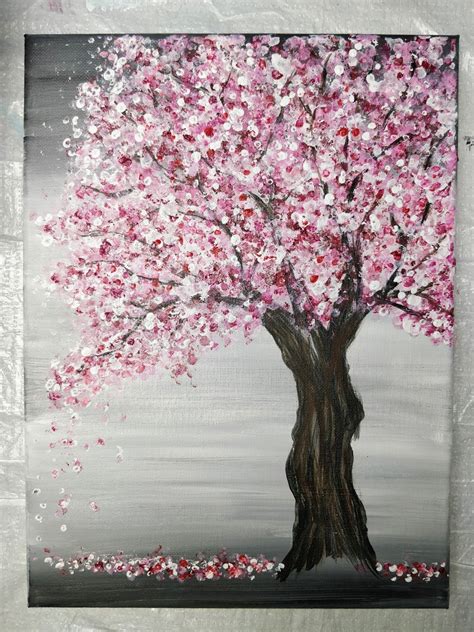 Cherry Blossom Tree Painting with Acrylics and Q-Tips | Easy Painting Idea