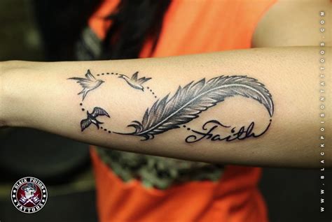 Infinity with Feather Tattoo - Black Poison Tattoos