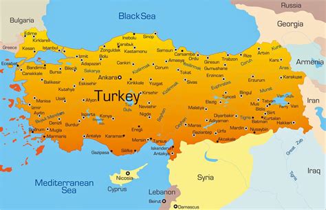 Turkey map cities - Major cities in Turkey map (Western Asia - Asia)