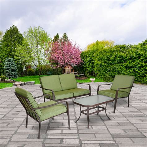 Mainstays Stanton 4-Piece Patio Furniture Conversation Set, Green ...