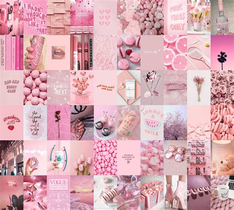 Light Pink Baby Pink Aesthetic Wall Collage Kit | Pack of 70 photos ...