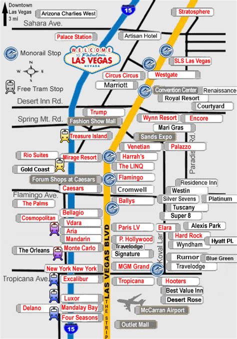 Las Vegas Strip Hotel Map From The Most Frequently Searched Sources. 1 ...