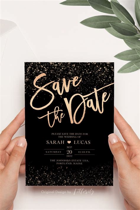 Rose Gold Save the Date Invitation Template