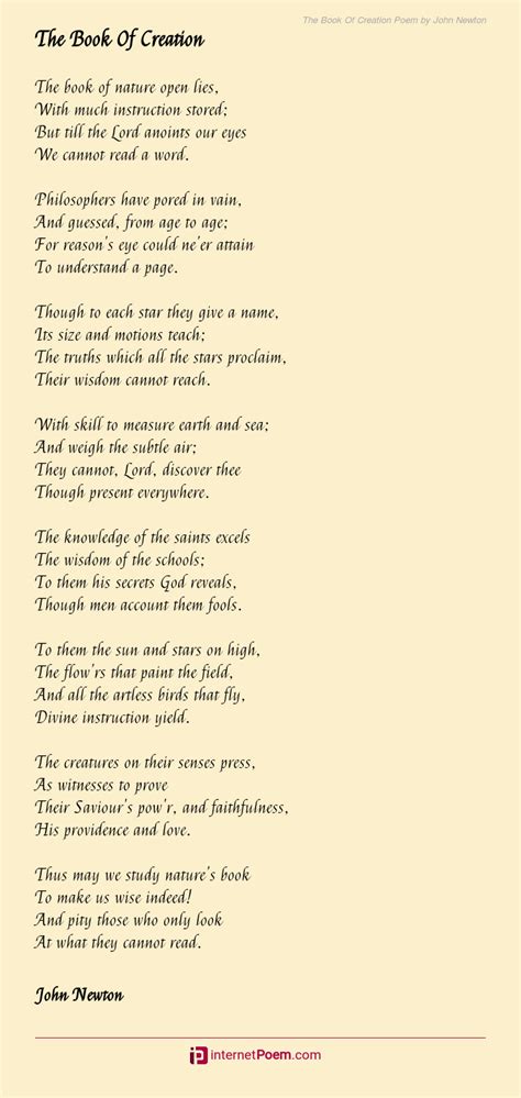 The Book Of Creation Poem by John Newton