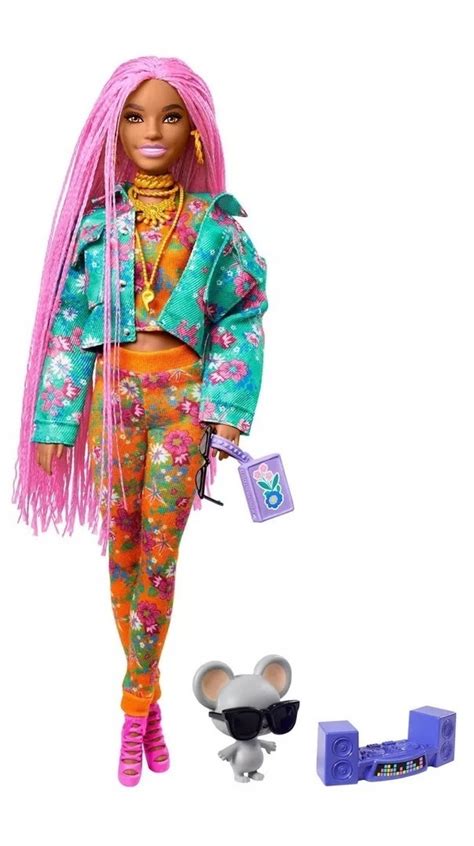 Barbie Extra Fashion Doll With Curvy Shape Curly Blue Hair In Blue ...