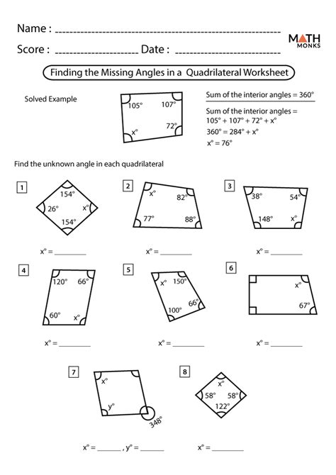 Angles in Quadrilaterals Worksheets - Math Monks