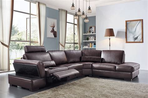 445 Motion Sectional Sofa Brown Leather by ESF w/Power Recliner