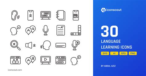 Language Learning Icon Pack - 30 Line Network & Communication Icons ...