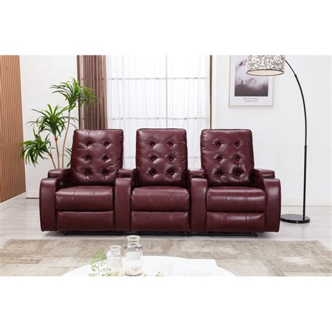 86'' Wide Faux Leather Home Theater Sofa with Cup Holder - W008565357 ...