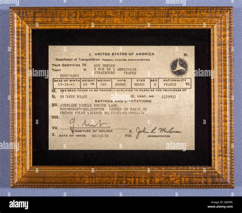 Framed US private airplane and rotorcraft helicopter pilot license ...