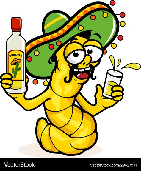 Tequila worm with a bottle tequila Royalty Free Vector Image