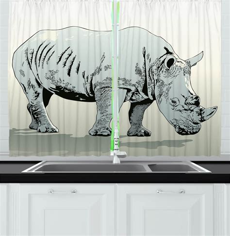 Animal Curtains 2 Panels Set, African Animals Rhinoceros Illustration ...