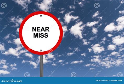 Near Miss Traffic Sign on Blue Sky Stock Photo - Image of industrial ...