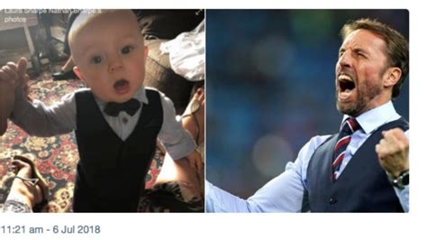 Finley, 7 months, joins Gareth Southgate in waistcoat celebrations ...