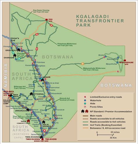 a map of the kalagadii and its surrounding parks, towns, roads