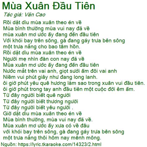 Lời bài hát Mùa Xuân Đầu Tiên (Văn Cao) [có nhạc nghe][Có Karaoke]