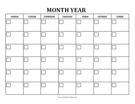 Blank Monthly Calendar – Free Printable