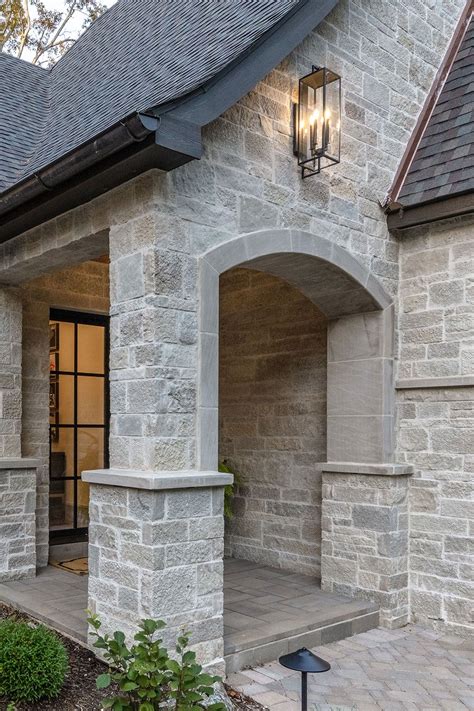 Modern farmhouse dream home stone veneer exterior front porch facade ...