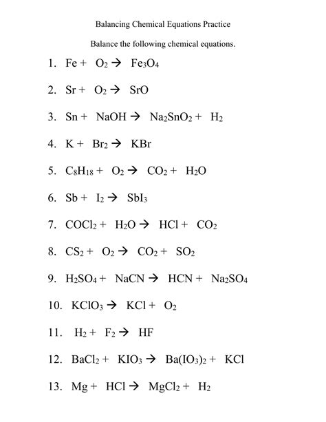 Balancing Chemical Equations Worksheet for 10th - 11th Grade ...