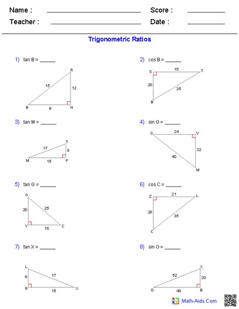 Geometry Worksheets | Trigonometry Worksheets