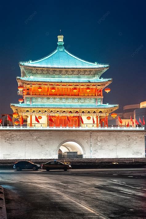 Night View Of Xi An Bell Tower Background, Xi An Bell Tower Night View ...