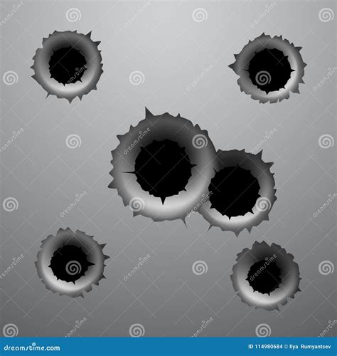 Set of Bullet Holes in a Metal Texture Stock Vector - Illustration of ...