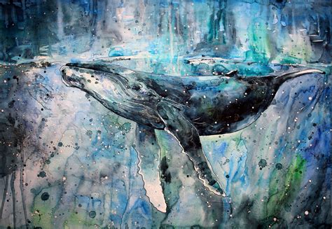 whale, Artwork, Watercolor, Paint Splatter, Animals, Painting ...