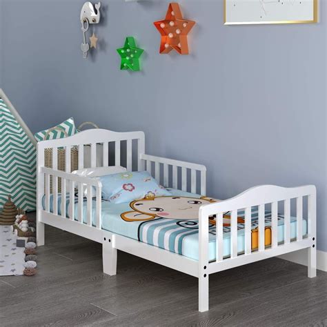 UBesGoo Toddler Bed, Wood Kids Bedframe W/Safety Rail - Walmart.com