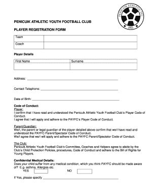 Youth Football Player Registration Form - Fill Online, Printable ...