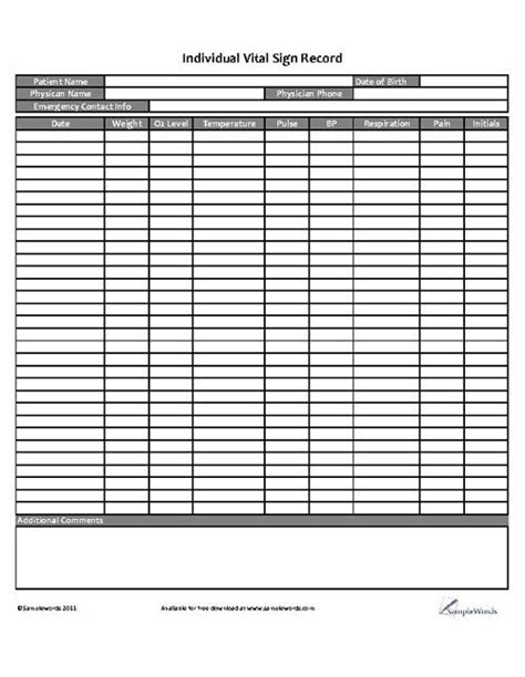 Printable Patient Vital Signs Template