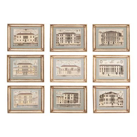 Framed Colored Engravings of Venetian Palazzoss - Set of 9 | Chairish