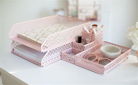 Blu Monaco Pink Desk Organizer for Women - 6 Piece Interlocking Desk ...