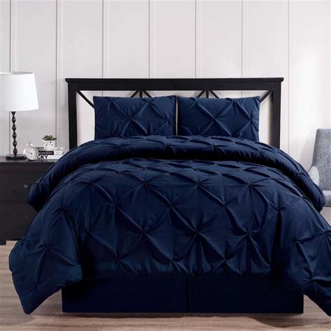 Luxury Soft Pinch Pleated Comforter Set in Navy Blue – Adley & Company