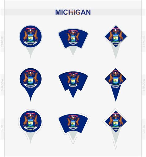 Michigan flag, set of location pin icons of Michigan flag. 23383874 ...