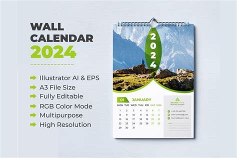 a wall calendar with mountains in the background