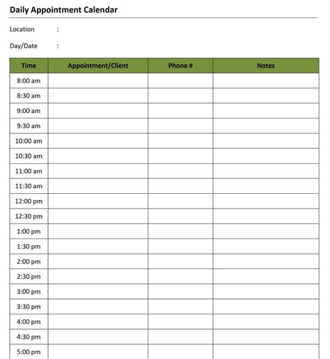 Free Printable Appointment Scheduler