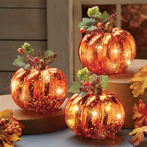 Lighted Harvest Pumpkin Set Fall Home Decor, 3 Pc | Collections Etc.