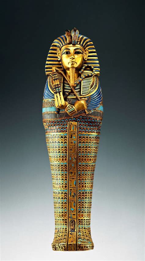 The second coffin of Tutankhamun. (1336-1327 BC) Wood covered with gold ...