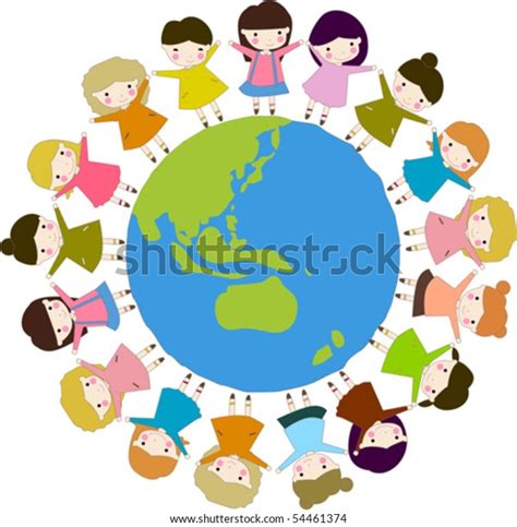 Kids Diversity Holding Hands Around World Stock Vector (Royalty Free ...