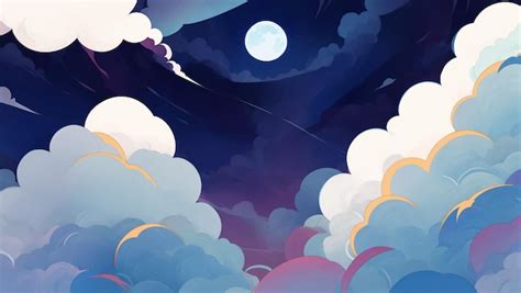 Premium Vector | Abstract colorful clouds in the night sky with moon ...