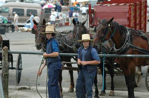 Two Swartzentruber boys at the Kidron Thrs Farmers Market Plain People ...